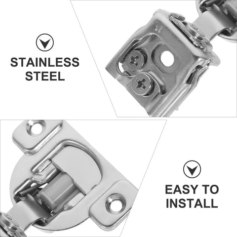 Close-up of 3D Adjustable Silent Cabinet Hinges For Frameless Kitchen Cabinets One Inch Short Arm Self Closing With Soft Close Damping Mechanism Hinge Set By Hohopeti, showing stainless steel details and installation features.