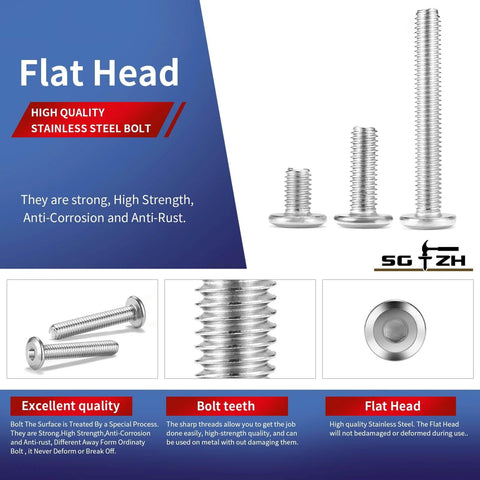 Built To Last Heavy Duty M6 X 18mm Flat Head Hex Socket Cap Screws Bolts In 304 Stainless Steel 18-8 Full Thread image