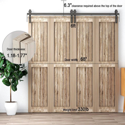 72 Inch Bi Fold Sliding Barn Door Hardware Kit For Four Doors Fit 68 Inch Opening Squeak Free Smooth And Quiet Operation