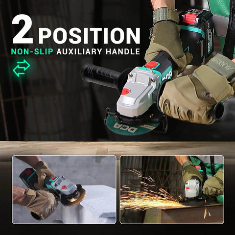 Cordless 4-1/2 Inch Angle Grinder With 20V Brushless Motor Up To 8500RPM Tool-Free Guard in use grinding metal