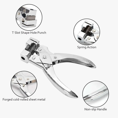 Heavy Duty T Slot Hole Punch Handheld Tool for ID Cards Plastic Cardstock Cardboard and PVC with sharp visible blade edge
