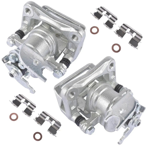 Weonefit rear silver brake disc caliper assemblies with brackets and hardware for Honda/Acura (driver and passenger sides)