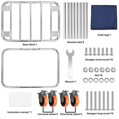 Assembly parts of the Commercial Laundry Cart Wheeled Large Capacity 400L Heavy Duty Stainless Steel Laundry Sorter For Clothes Storage Up To 330 Lbs.