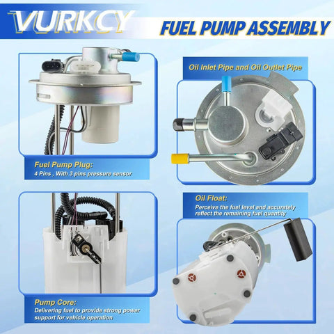 Electric Fuel Pump Module Assembly For 2004 2007 Chevrolet Silverado 1500 And GMC Sierra 1500 With 4.8L 5.3L And 6.0L Engines Replace E3684M FG0494 Drop In Ready, showing components like oil inlet pipe, outlet pipe, and fuel pump plug.