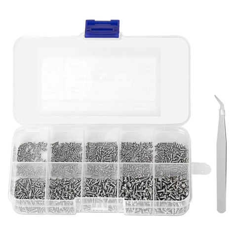 Ultra Handy 1200-Piece Mini Screw Kit For Glasses, Electronics, Watches And Jewelry with nickel-plated screws and tweezers