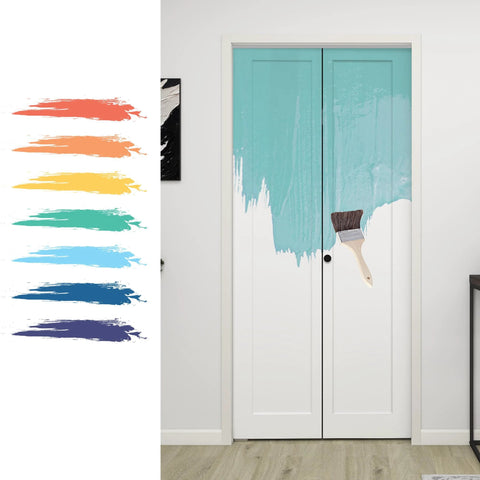 36 Inch By 80 Inch Bifold Barn Door With Hardware Kit White Primed Single Panel Shaker Style Interior Door For Closets Pantries And Laundry Rooms Hollow Core Construction Ready To Paint shown partially painted with a brush