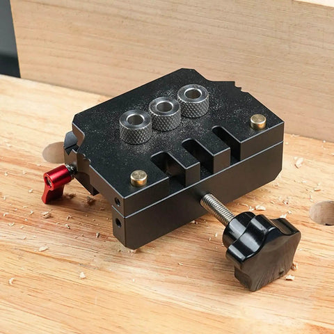 Self Centering Doweling Jig Kit For DIY Woodworking, 3 In 1 Dowel Jig with drill guides on wooden workbench