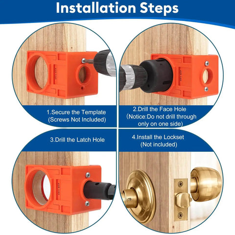 Installation steps for All-In-One Door Installation Kit With Hinge Jig, Lock Bore Template, And Latch Mounting Tools, Aluminum Alloy Hinge Slot Template