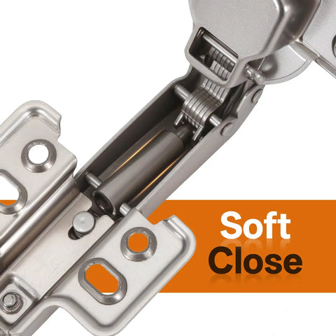 Close-up of 2 Pack 45 Degree Corner Cabinet Hinges For Frameless Diagonal Wall Cabinets, featuring soft close mechanism.