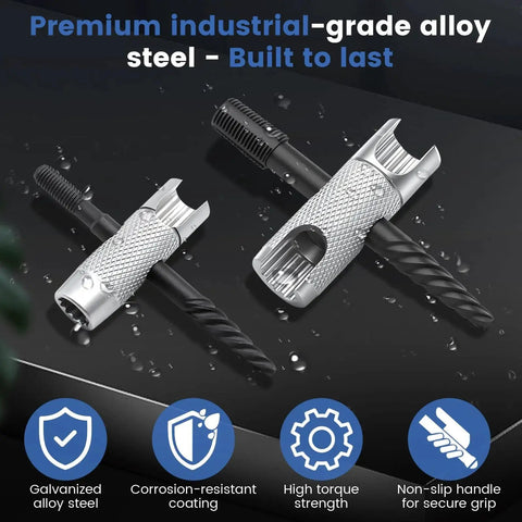 Grease Fitting Tool Set 2 Pack 4 In 1 Zerk Fitting Tool, galvanized alloy steel, shown with corrosion-resistant coating, close-up view.