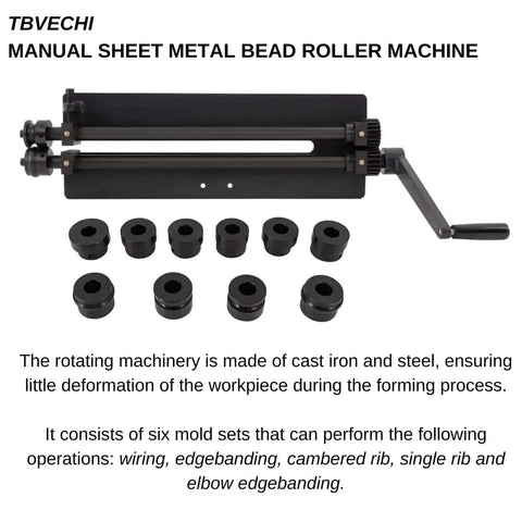 Bead Roller Sheet Metal Machine 18 Inch With 6 Die Sets Rotary Beading Tool for metal sheets displayed with dies