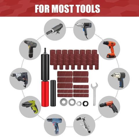 FALESOUL spindle sander adapter kit with drill-driven rubber drum and 4-1/2 x 1-1/2 in plus 4-1/2 x 1 in sanding sleeves