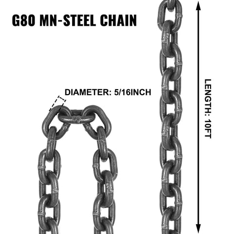 Chain sling with 5/16 in G80 alloy steel links, 10 ft length for engine lifting