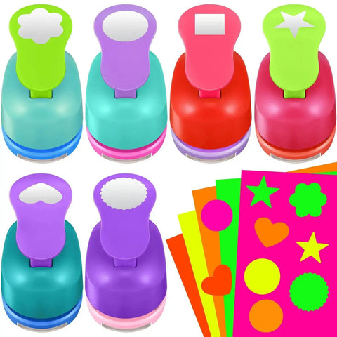 36 Piece Craft Hole Punch Shapes With Colorful Sticker Paper For Scrapbooking Easy To Use 1 Inch Paper Punchers Set