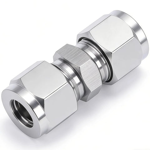 Closmos 304 stainless steel compression tube fitting union with ferrules, 1/8 in OD x 1/8 in OD, pack of 2