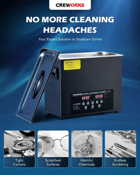 6L Ultrasonic Cleaner With Degas, Heater And Digital Control, 180W Power, durable stainless steel tank, open lid, display screen