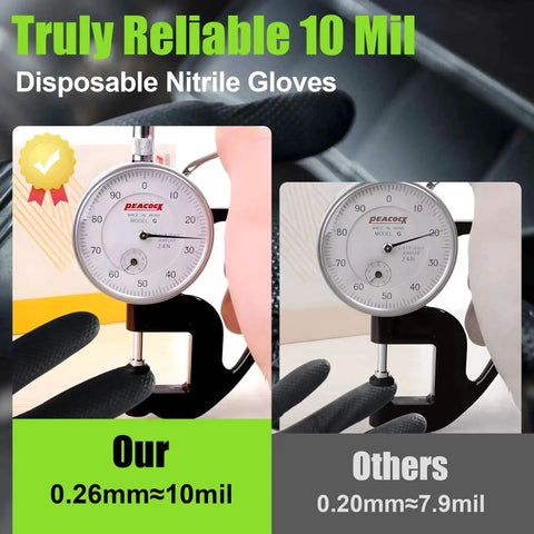 10 Mil Nitrile Gloves Large Disposable Heavy Duty Work Gloves With Raised Diamond Texture measurement comparison