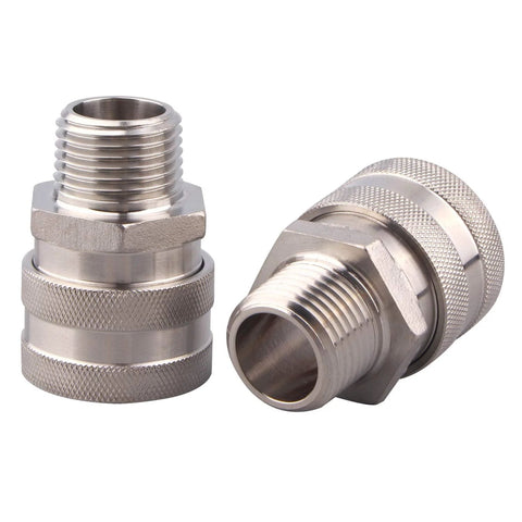 2-pack stainless steel quick-disconnect fittings, 1/2 inch male pipe thread, knurled nut