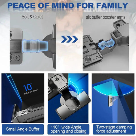 Inset Soft Close Cabinet Hinges for Frameless Kitchens, 4 Pack Self Closing Hinge Features