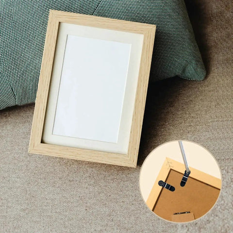 Wooden photo frame with 100 Piece Metal Picture Frame Turn Buttons And 100 Black Screws Set For Photo Frames, inset showing fasteners.