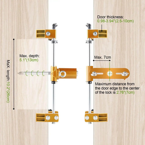 DIY Friendly Door Lock Hole Opener Kit For Wooden Doors Pro Grade Mortiser Jig with adjustable slide rails installed on door