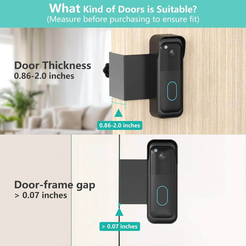 No-Drill Doorbell Mount For Newest Video Doorbell Camera, Anti-Theft 360-Degree Protection shown installed on door