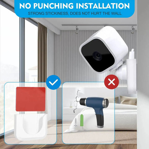 Adhesive Wall Mount Bracket For Blink Mini Indoor Camera No Drill No Screws Damage-Free Easy Install 2 Pack Stick-On Shown in Living Room