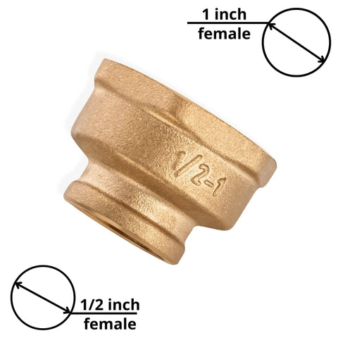 Brass Reducing Coupling One Half Inch Female To One Inch Female NPT Threaded Reducer Pipe Fitting Half Inch By One Inch