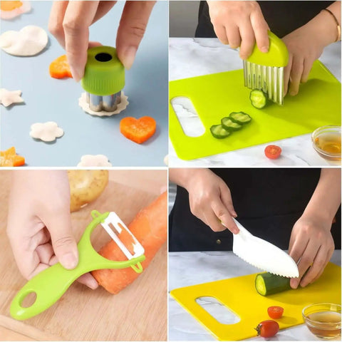 17 Piece Kid Friendly Kitchen Set For Toddlers Real Cooking Safe Knives With Cutting Boards Fruit And Vegetable Cutters