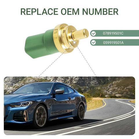 Engine Coolant Temperature Sensor For VW And Audi Cars Fits Jetta Golf Beetle Passat A4 A6 TT S4 S6 RS4 RS6 Allroad 1998 2010 059919501A Replacement shown with blue car