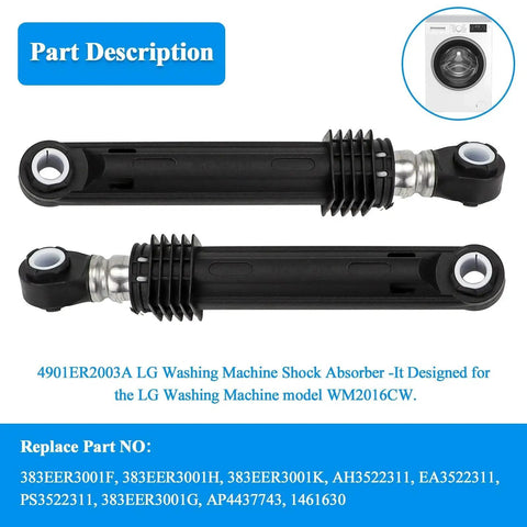 Washer shock absorber for LG washing machine, black plastic with metal fittings, 2-pack