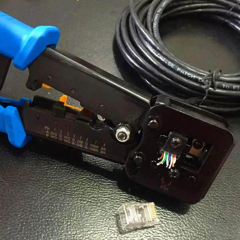 Pro Grade RJ45 Crimp Tool Pass Through Kit With 5 Replacement 8 Pin Blades For Cat5 Cat5e Cat6 Ethernet Cables RJ11 RJ12