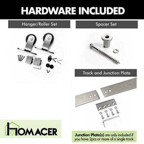 Brushed Nickel Non Bypass Sliding Barn Door Hardware Kit For One Door 7ft Flat Track T Shape Rollers Heavy Duty Interior