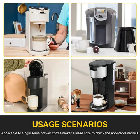 Collage of Cuisinart single-serve coffee makers with Replacement Silicone Gasket For Cuisinart Single Serve Coffee Makers Upper Needle Seal Ultra Snug Leak Proof Fit For SS-10 shown.