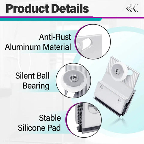 Four Pack M6145 Top Bracket Roller Assembly with silicone pad and ball bearing for frameless sliding glass shower doors.