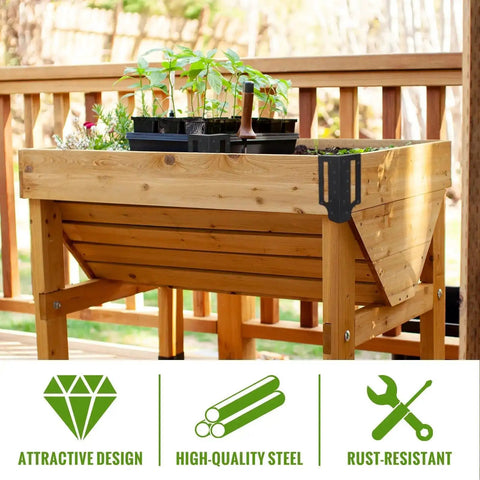 Beefy Raised Garden Bed Corner Brackets With Securing Lip For Wood Frames Fits Lumber Up To 2 By 12 Inches installed on wooden planter
