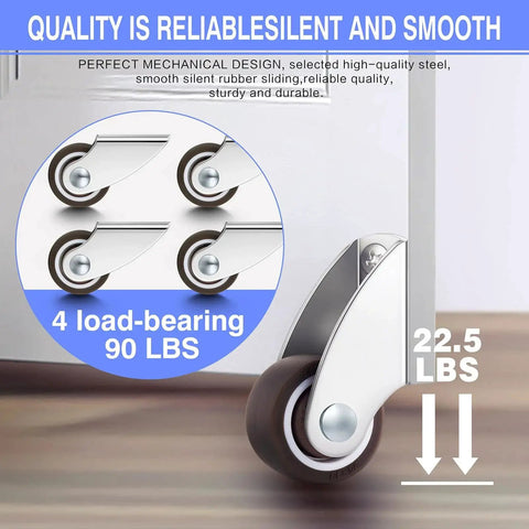 4 Pack 1 Inch Small Rigid Caster Wheels Low Profile Fixed Casters for Furniture Mounted on Cabinet