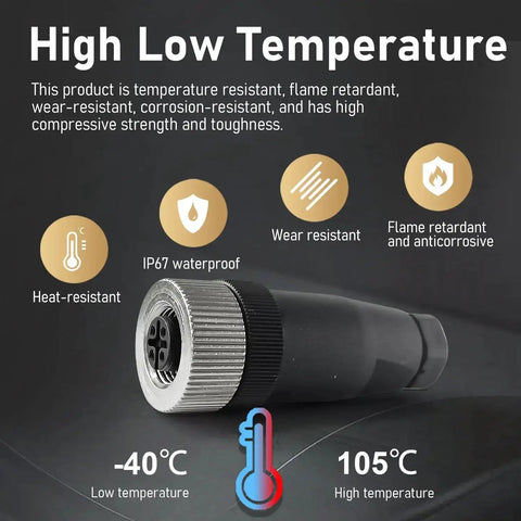 Heat-resistant Ten Pack M12 4 Pin A Code Female Industrial Aviation Connector Waterproof IP67 -40C to 105C