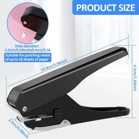 Heavy Duty Metal Slot Hole Punch Handheld Paper Punch For ID Cards And PVC Cards with size details and oval hole example