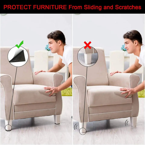 Comparison of chair with and without Non Slip Furniture Pads 24 Pack 2 Inch Floor Protectors for hardwood tile laminate surfaces.
