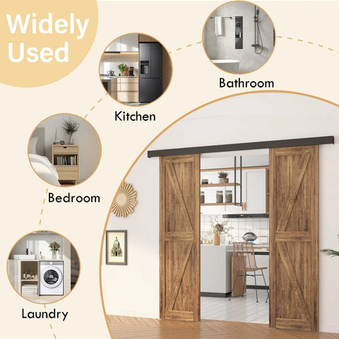 7 Foot Double Sliding Barn Door Hardware Kit With Low Clearance Aluminum Box Rail installed in kitchen entryway