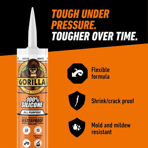 All Purpose Silicone Sealant Waterproof Indoor Outdoor 30 Minute Cure White 10Oz with features like flexible formula and mold resistance