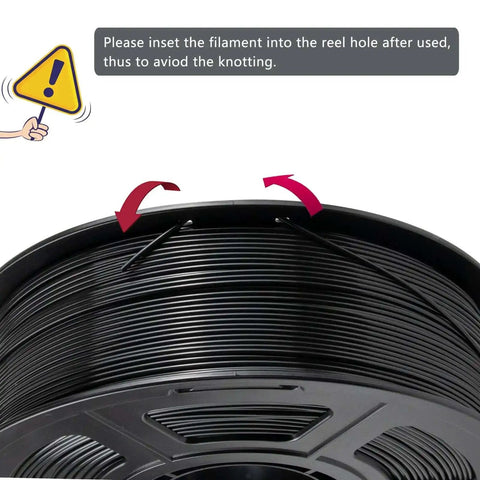 ASA Filament 1.75Mm Black 1Kg Outdoor Ready 3D Printer Filament with usage instruction to avoid knotting shown on spool