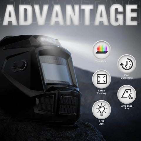 Auto Darkening Welding Helmet With Built In Fan And LED Light, Solar Powered Welder Mask With Four Arc Sensors, True Color Lens