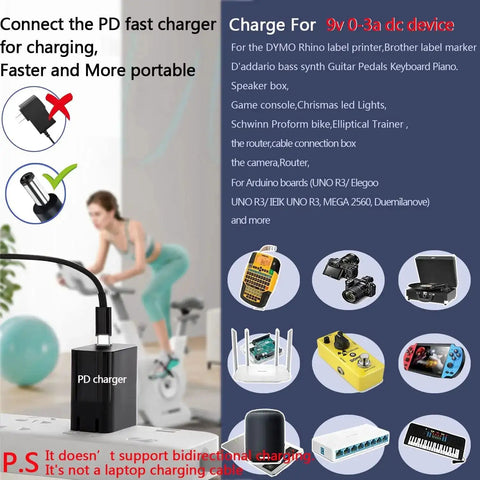 Type C To DC 9V PD Fast Charging Cable With 0 To 3A Output For Arduino Uno R3 Mega Compatible Boards Reversible Polarity Converter