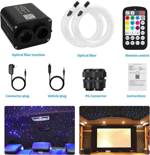 Dual Color 20W Twinkle Starlight Headliner Kit With 1300 Fiber Optic Strands, remote, connectors, installed in car and home ceiling decor