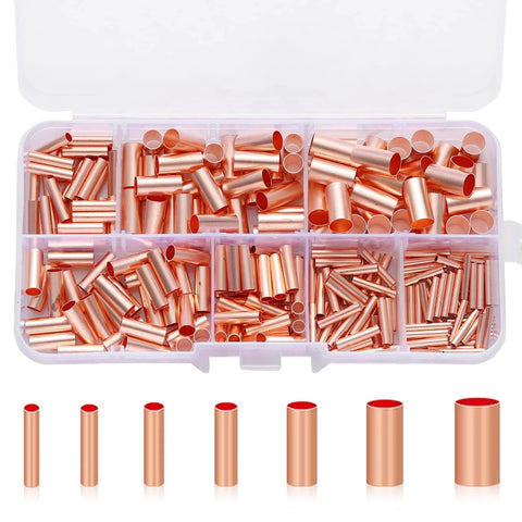 250 Piece Wire Ferrule Kit With Seven Size Copper Crimp Connectors Non Insulated Electrical Butt Terminals Assorted Set