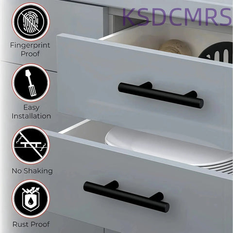 5 Inch Matte Black Stainless Steel Cabinet Pulls Heavy Duty Round Corner Drawer Handles With 3 Inch Hole Center Installed on Drawer