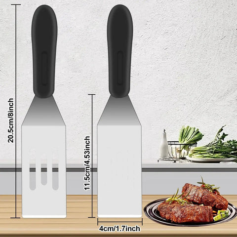 Two Piece Mini Spatula Set In Stainless Steel, Handy Metal Spatulas For Cooking And Serving with heat-resistant non-slip handles