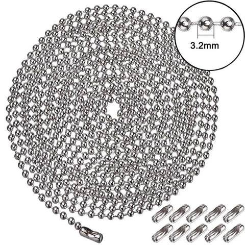 Stainless Steel Bead Pull Chain Extension 15 Feet With 3.2mm Diameter Size 6 Rustproof And Strong Pulling Force Over 40 Lbs Includes 15 Free Clasp Connectors Adjustable Length For Ceiling Fans Lighting DIY Projects